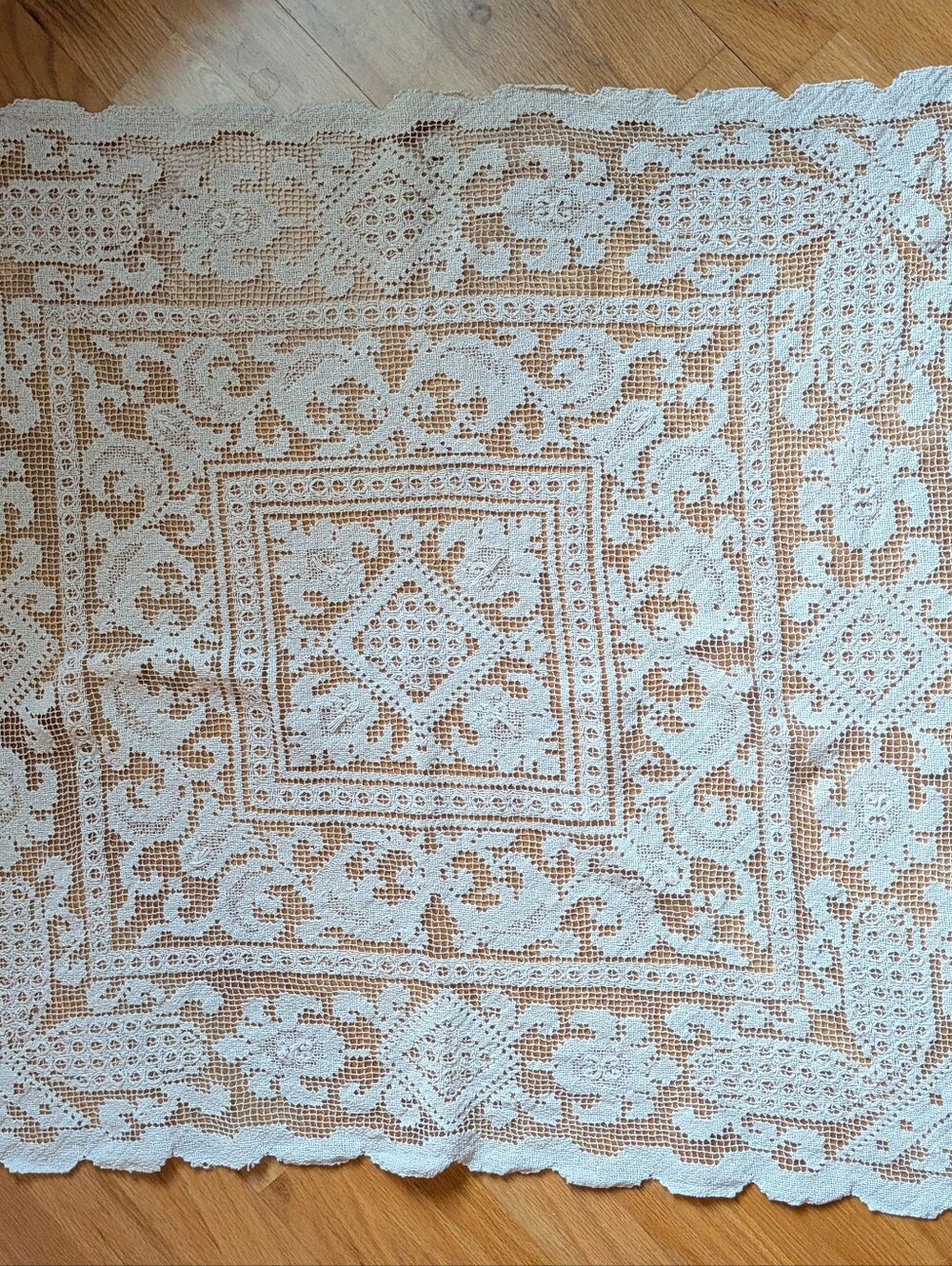 Vintage-Inspired Hand Knotted Tablecloth in Cream - Brand Unspecified